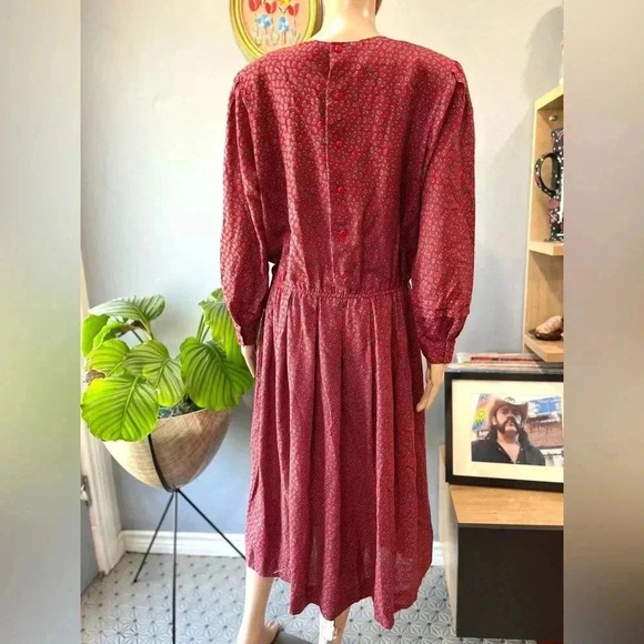Vintage 1980s blue Red Lanz Original paisley Academia Secretary Midi Dress Sz - Picture 9 of 11